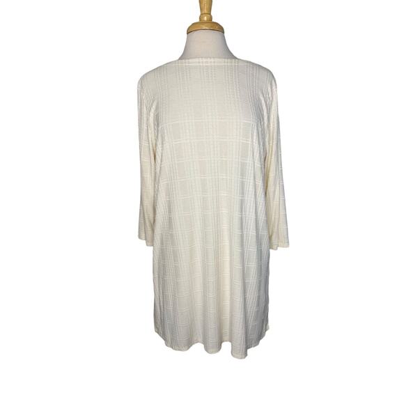J.JILL Wearever Windowpane Cream Plaid Rayon Jersey 3/4 Sleeve Tunic Large - Picture 1 of 12